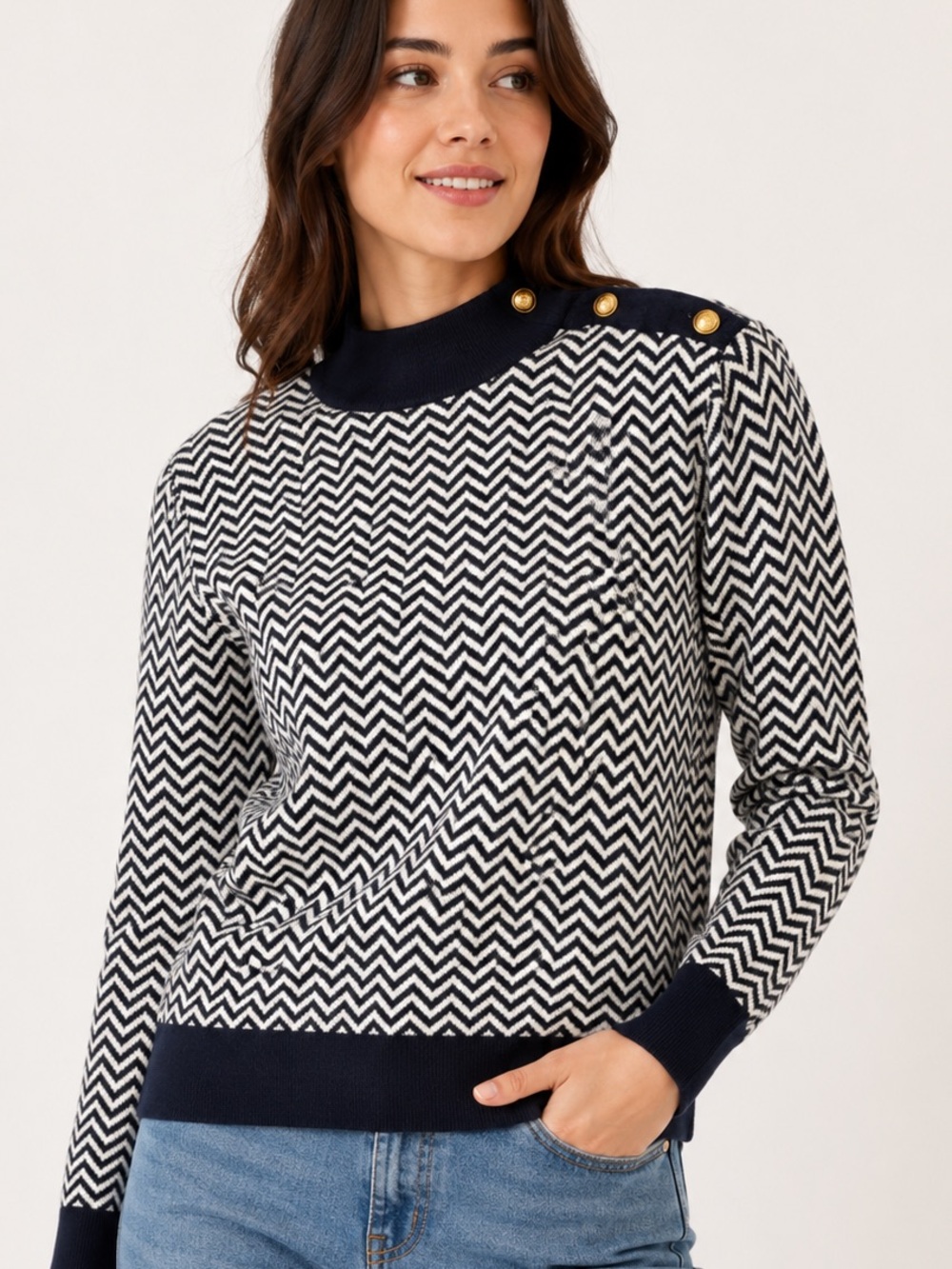 J. Crew acrylic alpaca blend Chevron Button-Shoulder Turtleneck Sweater M